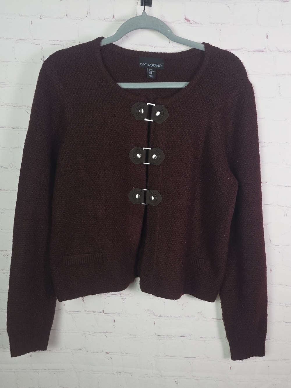 Cynthia Rowley Maroon XL Toggle-Front Knit Cardigan
